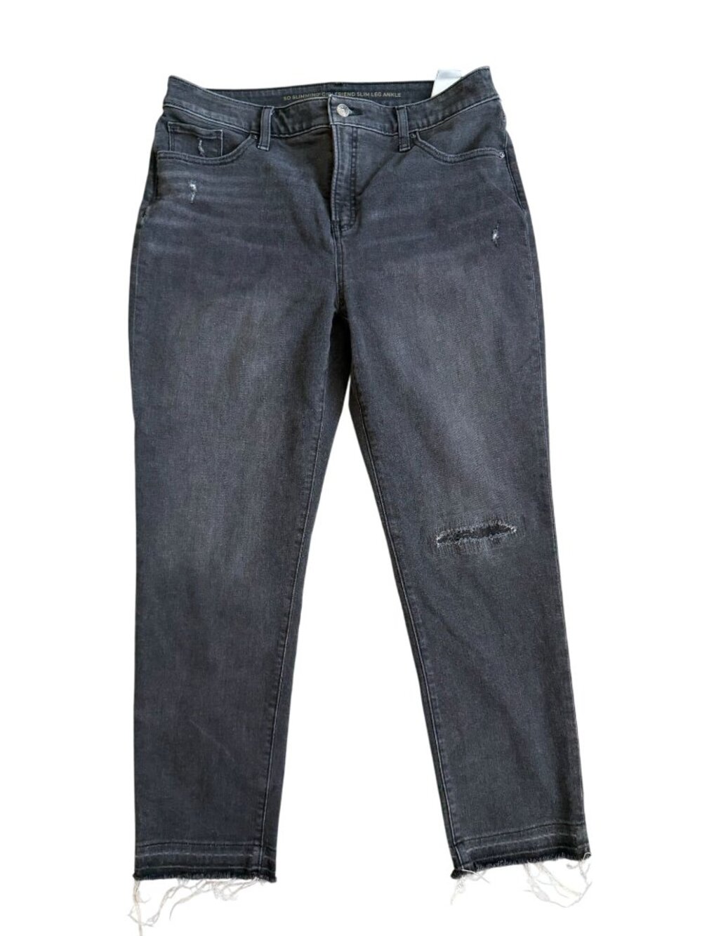 CHICOS Black Gray So Slimming Distressed Girlfriend Slim Leg Ankle Jeans Size US